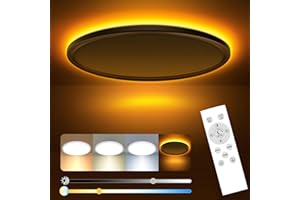 ‎SLOCHI slochi LED Deckenleuchte, 24W Deckenlampe Flach Dimmbar mit Fernbedienung, 1800K Nachtlicht Warm, 3000K-6500K, Ultra Dünn Schlafzimmer Lampe für Schlafzimme Wohnzimmer Kinderzimmer-Rund Weiss