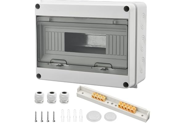 Coffret Electrique Etanche Exterieur IP65, 12 Modules avec Terminaux et Rails Intégrés Boîte à Fusibles Distributeur en Saillie, Boite de Boitier Armoire de Contrôle, avec Porte Transparente