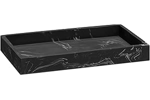 Navaris Vassoio Portaoggetti da Bagno - Organizer Rettangolare Candele Sapone Profumo - Svuotatasche Ingresso Cucina - Vassoio da Letto Effetto Marmo Nero