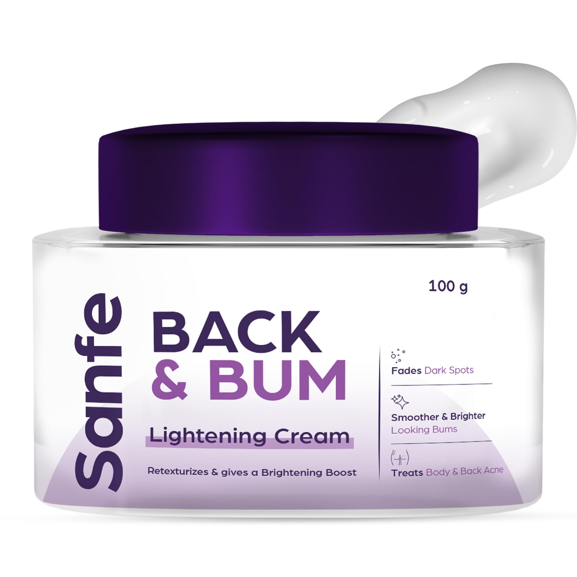 Sanfe Back & Bum Cream for Dark Spots and Body Acne | Glycolic Acid, Lactic Acid & Urea | 11% AHA & Maximum Exfoliation | Rem