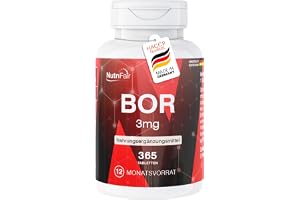 Bor 3 mg – 365 tabletter – spårämne bor – hög dos – 100% veganskt – Tysk tillverkning och laboratorietestat – NutriFair