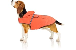 Bella & Balu Płaszcz dla psów – wodoszczelna kurtka dla psa z kapturem i elementami odblaskowymi do suchych, bezpiecznych spacerów z psem, na plac zabaw i urlop z psem (M, pomarańczowy)