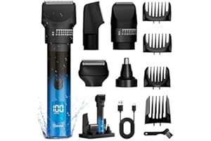Hatteker Tondeuse Cheveux Professionnel Tondeuse Barbe Homme Rasoir électrique Sans fil Tondeuse à nez et à Corps de Précision Imperméable 5 en 1