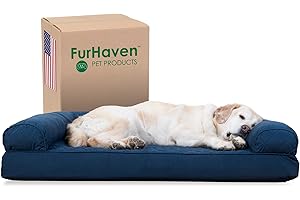 FurHaven Pet Bed for Dogs and Cats - Quilted Sofa-Style Cooling Gel Foam Dog Bed, Removable Machine Washable Cover - Navy, Jumbo (X-Large)
