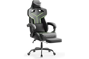 Ferghana Sedia da Gaming Ergonomica，Sedia Ufficio，Sedia Gaming Racing professionale con Regolabile Poggiapiedi,Poggiatesta,Supporto Lombare,Pelle di PU，Poltrona Ufficio，Sedia da Gioco，Grigio F07
