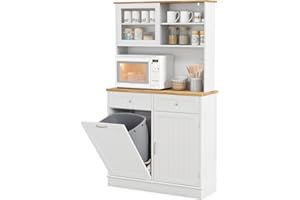 GOPLUS Szafka kuchenna, wysoka, z uchwytem na śmieci, bez kosza na śmieci, witryna z blatem roboczym, drzwiami, półkami i szufladami, szafka bufetowa, szafka do przechowywania do kuchni i jadalni