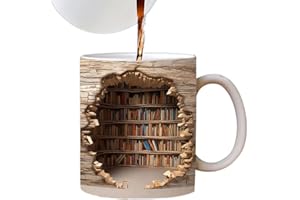 HEYZEIBO 3D-Bücherregal-Tasse, 3D-Effekt-Bücherbecher, 11 oz ein Bibliotheksregal-Becher, kreatives Raumdesign, Mehrzweckbecher, ein Geschenk für Leser, Liebhaber (grau)