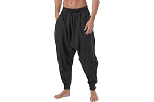 AITFINEISM Hombre Pantalones Harem Cómoda Cintura Elástica Pantalones Moda Color Sólido Casuales Yoga Hippies Pantalones