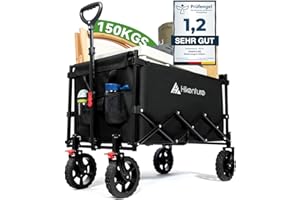 ‎HIKENTURE HIKENTURE Bollerwagen Faltbar mit Bremen - 140 Liter Volumen & 150KG belastbar - Extrem Faltbarer Bollerwagen - Klappbarer Handwagen Einkaufstrolley für Strand Camping Einkauf