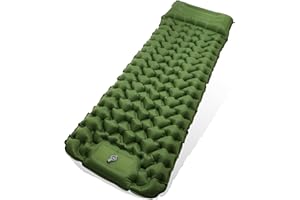 TravLand Materassino Autogonfiante - Materasso Gonfiabile Singolo Ultra-Leggero per Camping, Outdoor con Cuscino Integrato e Pompa a Piede, Impermeabile, Verde Oliva