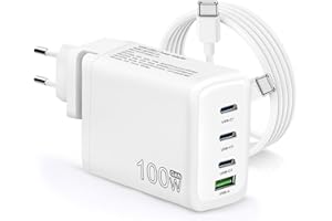 SIKER 100W USB C Cargador Multiple con 4 Puertos,para Mac Book Pro,Mac Book Air,Think Pad, DELL XPS,i Pad Pro, Galaxy S22/S20, i Phone 15/Pro, Adaptador de Corriente USB C con Cable USB Carga Rápida