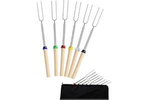 Topspitgo Grillgabel Ausziehbar - 6 Stück Grillspieße Edelstahl，Grillgabel,Verwendet Für BBQ Lager Feuergrill，Stockbrot Spieße，Kebab,Marshmallow SpießeGrill werkzeuge für Zuhause und im Freien
