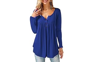 Beluring Women Casual V Neck Tops Long Sleeve Pleated Tunic Tops Shirts Blouse