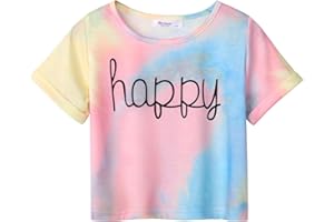 Arshiner Ragazze T-Shirt Tie-Dye Bambini Estate Manica Scollo Rotondo Manica Campagne Tops Corta Libero Tempo Moda Maglietta per Girls 5-14 Anni