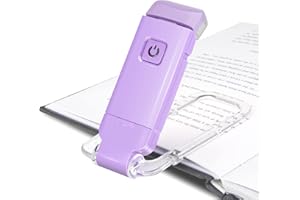 HONWELL Luz de Libro Recargable Luces LED de Lectura con Clip para Niños que Leen en La Cama, 3 Niveles de Brillo Luz de Marcador Regulable para Protección Ocular, Lámpara de Lectura Portátil,Violeta