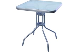 Mojawo Bistrotisch mit Glasplatte und Metallgestell pulverbeschichtet Eckig 60x60x70cm Silberfarben Balkontisch Gartentisch Glastisch