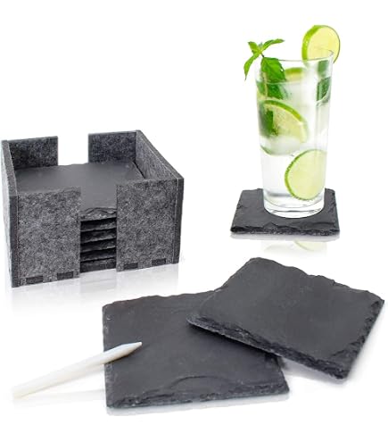 Sottobicchiere per bevande in ardesia con fondo antigraffio sottobicchieri in pietra nera rustica sfusi per la cucina bevanda caffè Bar incisione domestica