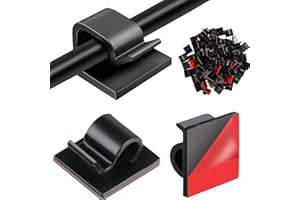 HOINY Cable Clips Self Adhesive, 80PCS Transparent Wire Clips,Sticky Cable Hooks for Outdoor Indoor Cable Management,Fairy Lights Hanging, Home, Office, Wall Decorations (BLACK)