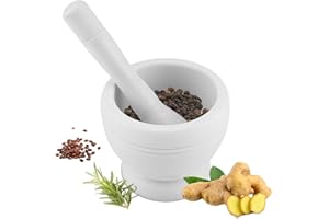 BEUFEE Mörser und Stößel, Mahlschüssel mit Stangenhammer, Sauce, Knoblauchstampfer, Handmühle, Brecher, Küchenhelfer, Gewürzwerkzeuge(Weiß)