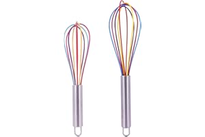 ZNGOU 2 Pcs Silicone Whisk Set Mini Rainbow Non Stick Hand Whisk Kitchen Balloon Whisk Manual Egg Beater Silicone Small Plastic Egg Stirrer for Mixing Cooking Baking Hot Chocolate