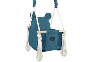 NATILU® Balançoire pour Enfants Bear Quilted Peacok | balançoire en Bois pour Enfants | balançoire avec Ours en Peluche | Produit dans l'Union européenne
