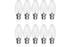 LumiGo 10 x B22 Candle Bulbs 62W Dimmable, C35 Classic Bayonet Clear Light Bulb Warm White 2700K BC Bayonet Cap Candle Bulb, 610LM, 220V 230V 240V, for Pendant Chandelier Ceiling Lamp