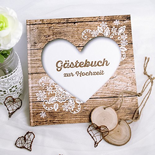 Gästebuch zur Hochzeit „Herzenssache“ in rustikaler Holz-Optik mit weißem Herz - 2