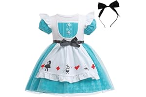 Lito Angels Deguisement Robe Alice au pays des merveilles avec Tablier Blanc et Cheveux Cerceau Bebe Fille, Turquoise