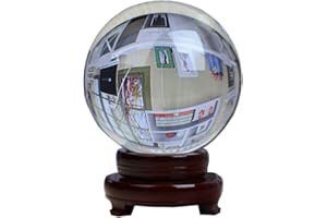 POPETPOP Bola de Cristal Transparente de 100MM Con Soporte de Madera Para Fotografía, Curación y Fengshui