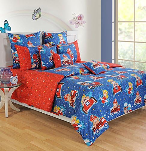 Yuga Décor Printed Blue and Red Little Angels Kids Cotton Decorative Queen Size Duvet Cover Bed Set 90 X 100 Inches