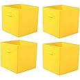 JaHECOME Set of 4 Fabric Storage Boxes Yellow Foldable Cube Storage Boxes Storage Bins Organizer Basket with Handles for Drawers Shelves in Bedroom, Nursery Office, Playroom (YELLOW)