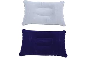 SZETOSY Cuscino gonfiabile da campeggio GOODCHANCEUK, confezione da 2, cuscinetti di supporto per cervicale a forma di rettangolo, cuscini comodi per voli aerei, viaggi, 38 x 24,4 cm, colore blu e grigio
