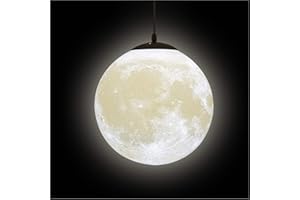 KRUIHAN Lampadario a Luna,Lampada Luna 3D,a Forma di Luna Paralume Lampadario,Lampada a Sospensione Pianeta,Lampadario Cameretta Bambino,Portalampada E27 senza Lampadine,22CM