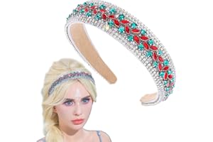 Flayem Rhinestone Headband Vintage Sparkly Red Crystal Headband Gorgeous Padded Wide Hair Band Jewelry Accessories Prom Banquet Christmas Headwear for Women and Girls (Red and Green)