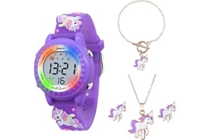 HMJIA Orologio e Collane per Bambina 3ATM Impermeabile con luce Cronometro Allarme per Orologio Digitale Bambina Orologio bambini da 3 a 12 Anni