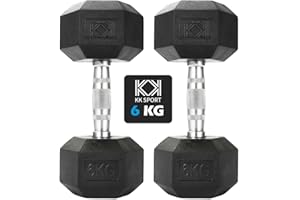 KK Hex Dumbbell Set. 4kg, 6kg, 8kg, 10kg,12kg,14kg. Dumbbell Weights for Weight Training. Cast Iron Chrome Dumbbells. Rubber Ends & Knurled Chrome Handles. At Home or Gym. For Sculpting & Training.