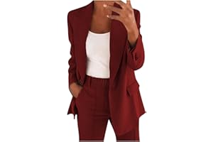 ESSUE Tailleur Femme Pantalon 2 Pièces Chic et Elegant Couleur Unie Slim Fit Blazer Veste Formel Bureau Travail Pantalon Costumes Manteau Ensemble Col Revers Veste Manteau Pantalon Ensemble