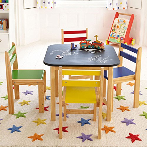 Taylor & Brown pour Enfants Tableau Noir sur Le Dessus en Bois Table et 4 chaises d'activité Meubles en Bois Ensemble de Jeu