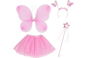 CAPANEUS Costume Farfalla Bambina, Costume da Fata, Ali di Farfalla Vestito Tutu Set - Bacchetta Fata, Gonna in Tulle Principessa, Cerchietto e Ali per Bambina Carnevale Halloween Festa Cosplay