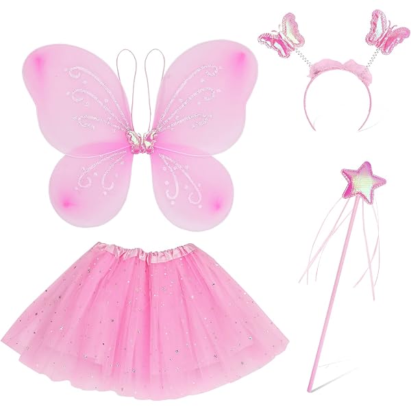 AYBUY Ailes de Fée Lumineuses à Led, Enfants Ensemble d'ailes De Papillon Avec Bandeau de Fée à Led Et Baguettes de Fée Papillon, Tutu Jupe, pour Carnaval,cosplay, Fête D'anniversaire, Noël (Bleu