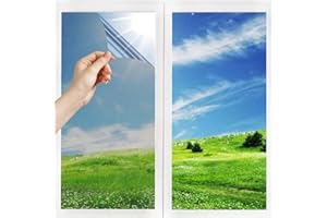 Film Miroir Fenêtre sans Tain Anti Chaleur Anti-Regard Contrôle de la Température Protection de la Vie Privée  Film Adhésif Réfléchissant pour Fenêtre Maison Bureau Magasin (Argent, 60 * 400cm)