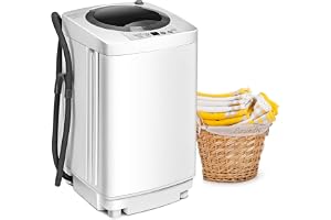 GOPLUS Minitvättmaskin för 3,5 kg, automatisk tvättmaskin med centrifugering, 6 program, display, inkl. dräneringspump, topplastad tvättmaskin, perfekt för lägenheter och husbilar, 43 x 43 x 75 cm