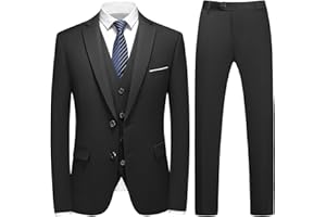 KUDMOL Herren Anzug Set - Slim Fit Business & Hochzeit Anzug mit Blazer, Weste & Hose - Zwei Knöpfe Smoking Anzug für Männer