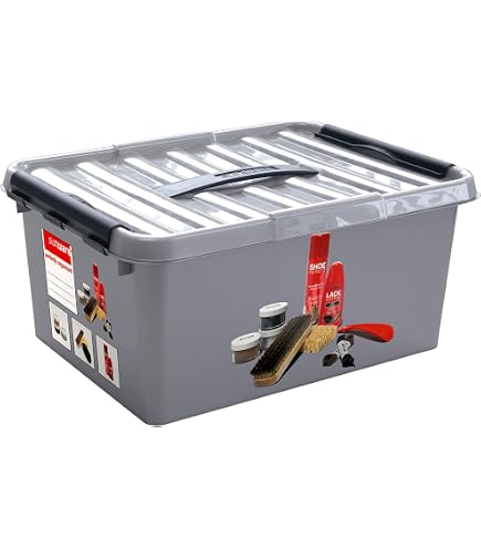 6x Sunware Q-Line Boîte De Rangement / Boîte De Rangement 12 Litres 40 X 30 X 14 Cm Plastique Boite De Rangement Format A4 Bac De Rangement Plastique Transparent Argent