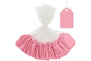 STYQUENZER 200 sztuk różowych zawieszek na prezenty, 45 x 35 mm, metki cenowe, etykiety do opisywania, papierowe etykiety cenowe, etykiety cenowe na ubrania, biżuterię, prezent