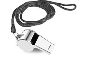 iJiZuo Fischietto in Acciaio Inox, Metallo Fischietto Arbitro con 41cm Cordino, Fischietti Sportivi Inossidabile per attività all'aperto, Arbitri, Allenatori, Bagnini, Calcio, Pallacanestro-Argento