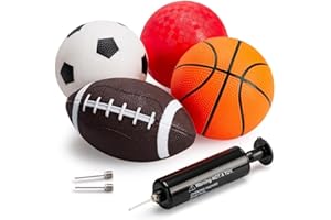 INPODAK Balls for Toddlers 1-3, 5 Inches PVC Football, Small Rugby Ball for kids, Mini Basketball, Backyard Game Sport Balls Set for Indoor Outdoor Garden