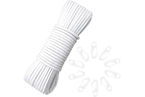 Heilok Corde de Mât avec Clip de Mât 6 mm Corde à Linge en Nylon Corde de Jardin Blanche Corde d'escalade Corde de Sauvetage Corde Multi-Usage Tressé pour Mât de Drapeau Vêtements Jardin Camping