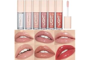 HOPHAT 6 Pcs Lip Gloss Set Lip Oil Light Hydratant Lip Glow Oil Long Lasting Waterproof Liquid Lipstick Crystal Jelly Lip Tinted Liquid Lipstick for Girls and Women (Set C)