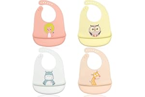 ABirdon Bavaglino Silicone, Impermeabile, Facili da Pulire, Lavabile, BPA Free, 6 Dimensioni Regolabili Bavaglini Silicone Morbido con Raccoglipappa per Ragazzi e Ragazze